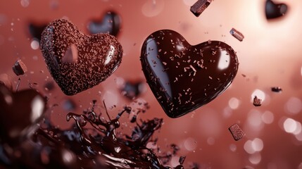 Creative kitchen photography of chocolate hearts in motion a romantic close-up experience
