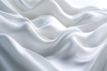 Fototapeta premium Elegant White Fabric Drapes and Flows Gracefully, Showing Smooth Texture and Soft Waves; Luxurious Textile with Subtle Shimmers.