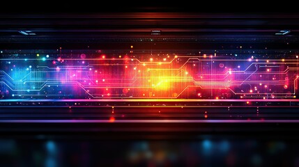 An abstract background of colorful lines and dots, creating an illuminated subway map pattern