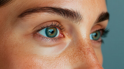 Fototapeta premium Close-up of the face of a young woman of European appearance with focus on the eyes