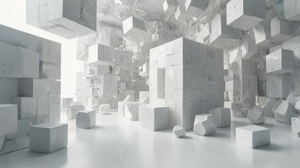 3d render of a modern building white cubic background 