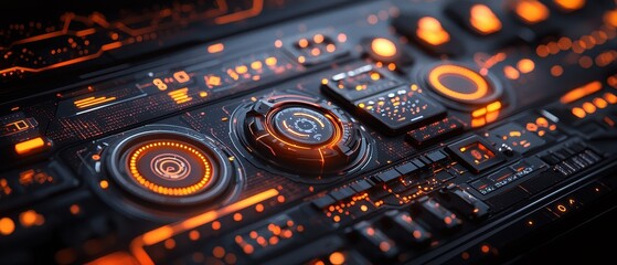 Obraz premium Futuristic Control Panel with Neon Lights and High-Tech Design