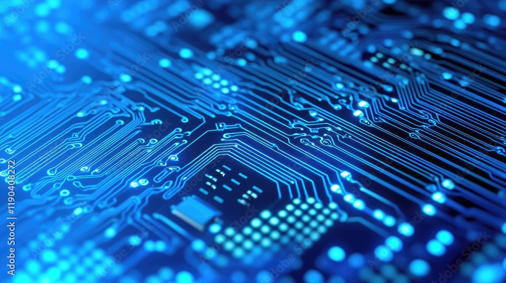 Poster illuminated circuit board showing complex electronic pathways