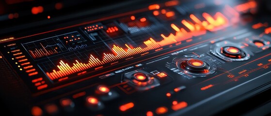 Obraz premium Futuristic Digital Interface with Neon Elements and Sound Waves