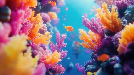 Vibrant Coral Reef With Colorful Fish Swimming