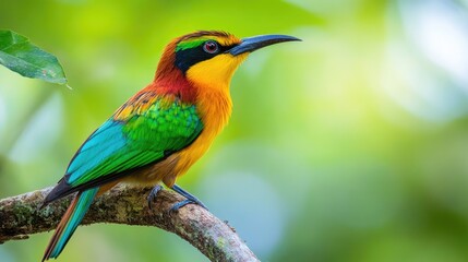 Obraz premium A vibrant multicolored bird perched on a branch
