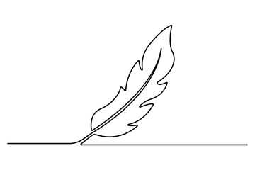 Bird feather continuous one line art drawing of isolated outline vector illustration