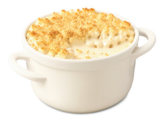 Creamy cauliflower gratin with golden brown breadcrumb topping, bubbling cream sauce, specks of nutmeg, piping hot in ramekin