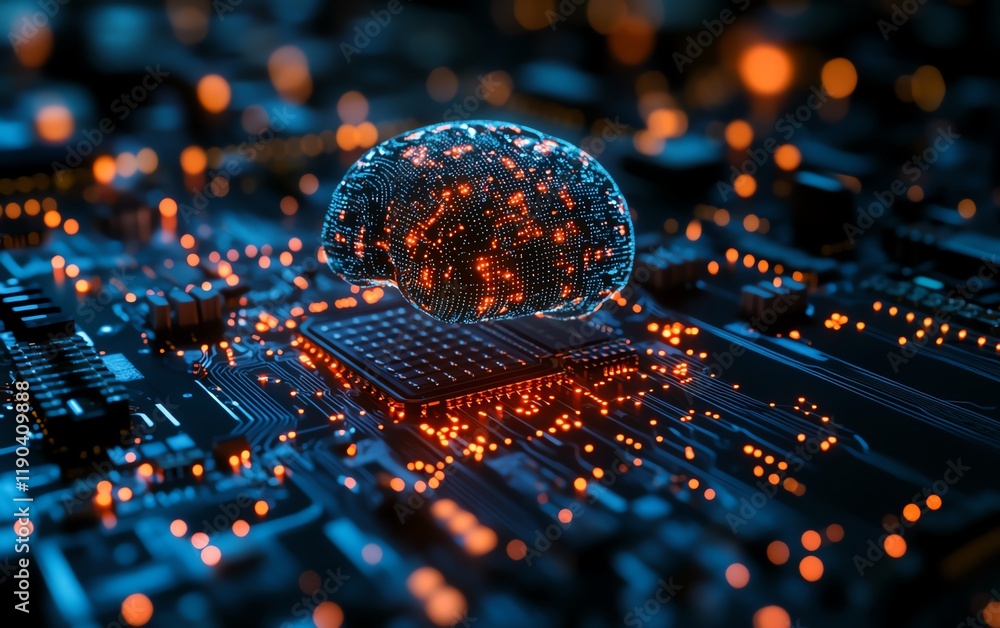 Leinwandbilder Advanced computing processor, CPU, and microchip on an electronic circuit board, hightech data flow, generative AI concept, futuristic technology background