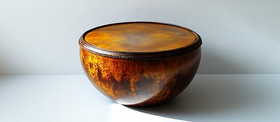 Fototapeta premium Round amber-toned bowl with lid, studio shot.
