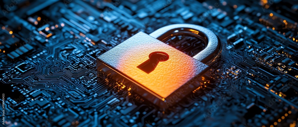 Aufkleber Digital padlock on a dark blue background, representing highlevel cyber security for fraud prevention, data privacy protection, advanced technology network