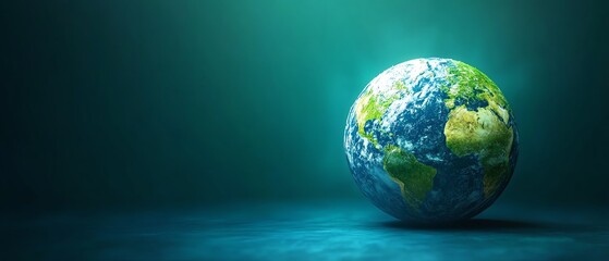 Fototapeta premium Earth globe in blue and green hues, ecofriendly environmental protection logo, promoting ecological conservation and sustainability, Earth Day, Save the Planet concept