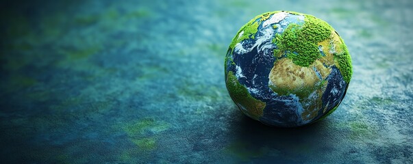 Eco Earth globe with blue oceans and green continents, illustrating world protection and ecological conservation, Save the Planet message, Earth Day theme