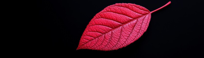 Crimson Leaf on Black: A single vibrant crimson leaf, rich in detail and texture, is dramatically isolated against a deep black background.