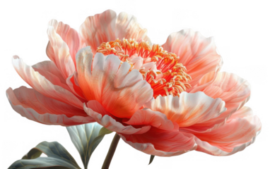 Close-up view of a vibrant coral peony flower