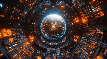 Fototapeta premium Neon Spaceship Corridor: Futuristic Sci-Fi Tunnel