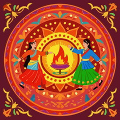 a colorful mandala with women dancing
