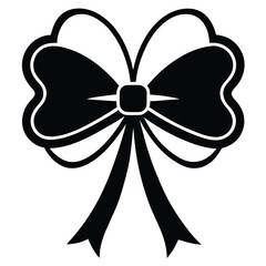 Clover Bow Silhouettes Icon, St. Patrick’s Day Silhouette, Shamrock Bow Clipart, Irish Festival Decoration, Lucky Clover Illustration, Isolated Vector, Flat Design, Holiday Party Graphic