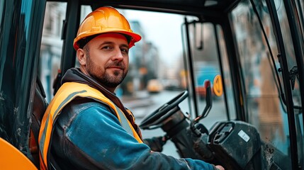 Construction Worker Operating Heavy Machinery Outdoors