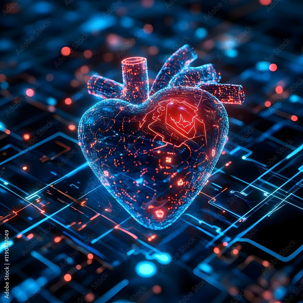 Poster advanced heart monitoring technology, showcasing innovative devices and interfaces for real-time car