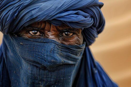 Tuareg Man with Covered Face in the Sahara