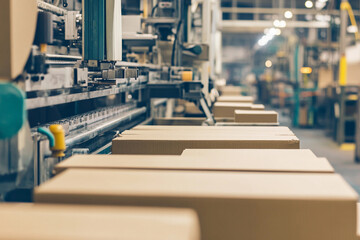 Naklejka premium Packaging line in a warehouse during a busy workday