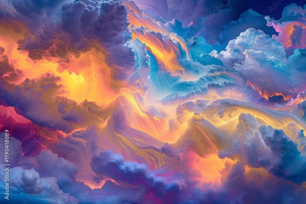 Poster a mesmerizing abstract image of a network of clouds pulsing with topaz colors, a network of intercon
