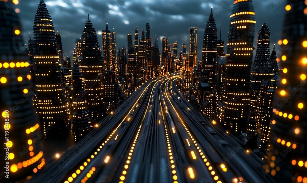 Poster abstract highway path weaving through a surreal landscape, vibrant colors and intricate details crea