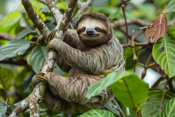 Fototapeta premium Cute sloth on a tree branch