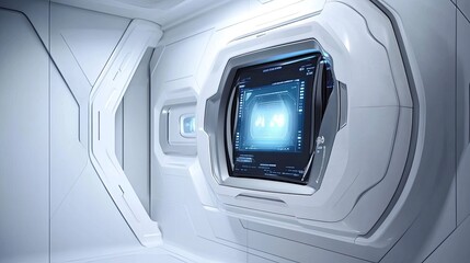 Fototapeta premium Futuristic Spaceship Interior With Advanced Technology Display