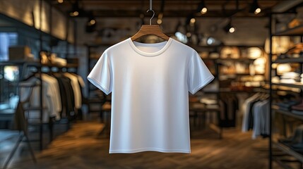 White TShirt Hanging In A Clothing Store
