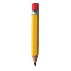 A yellow pencil with a red eraser on top 3d isolated on transparent background
