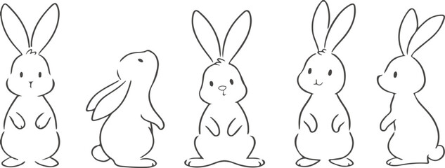 Rabbit Line Vector Set for Easter Egg Day, Line Art in Various Poses