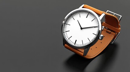 Elegant Wristwatch with Tan Leather Band and Silver Case