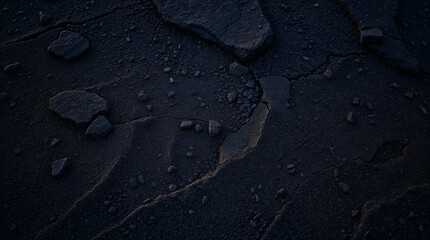 Obraz premium Cracked black soil creating abstract patterns with scattered rocks