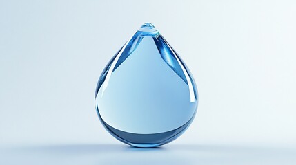 Fototapeta premium A single, large, transparent, light-blue water droplet on a light-blue background.