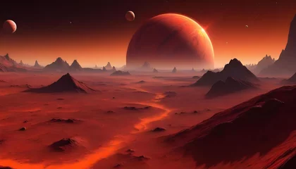 Selbstklebende Fototapeten Exploring the beauty of our universe with this stunning red and orange planet © MinimalSevenDesigns