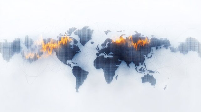 Fototapeta Global crisis concept. Burning world map digital illustration.