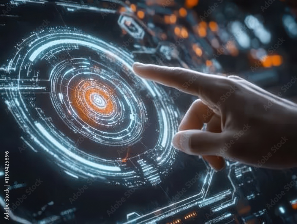 Aufkleber futuristic interface hand interacting with digital display