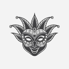 Carnival mask. Happy carnival festive concept with musical trumpet mask editable vector stroke saddle icon on white background