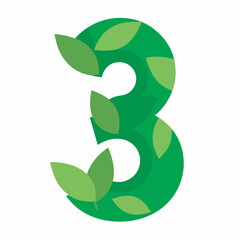 Number three, made up of green leaves 