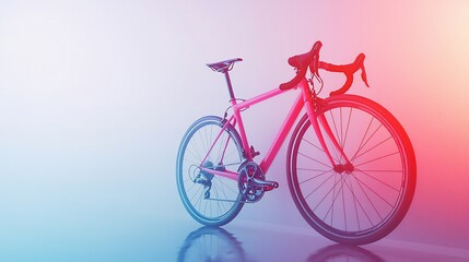 Fototapeta premium Pink road bike on reflective surface with colorful background.