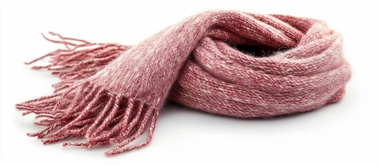 Fototapeta premium Soft pink fringed scarf isolated on white background.