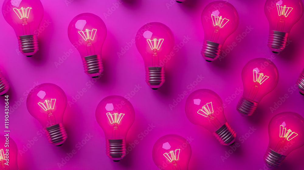 Poster colorful display of pink light bulbs arranged in a unique pattern on a vibrant background creating a