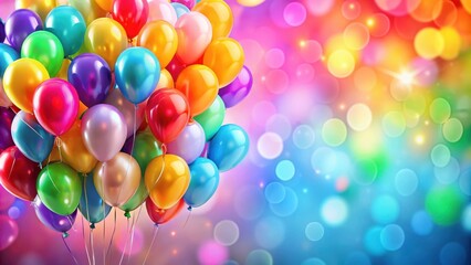 A vibrant cluster of colorful balloons against a bokeh background, perfect for celebrations and festive occasions