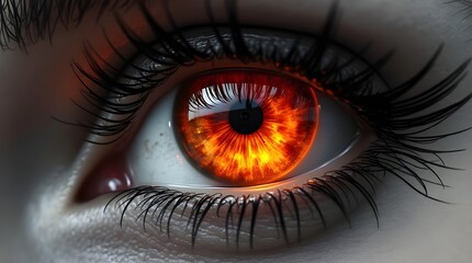 human eye in the dark, yellow fiery iris 
