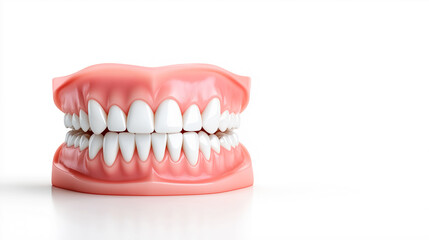 Healthy smiling teeth displayed on a white background representing good oral hygiene and dental care practices in modern society