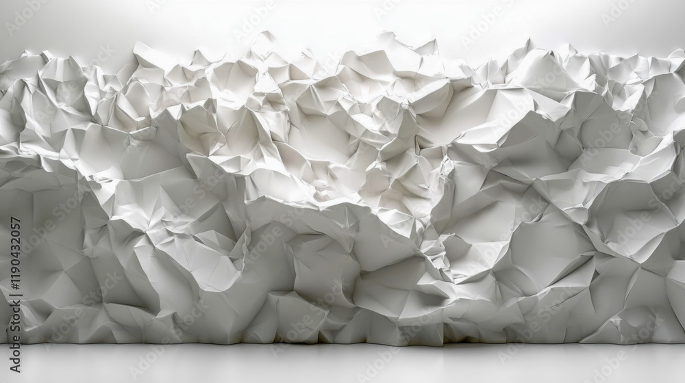 Poster white crumpled paper creating an abstract textured backdrop in a modern interior space