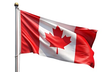 Canada flag waving in pole isolated on white background