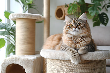 A cute cat sitting on wooden house 
condo cat